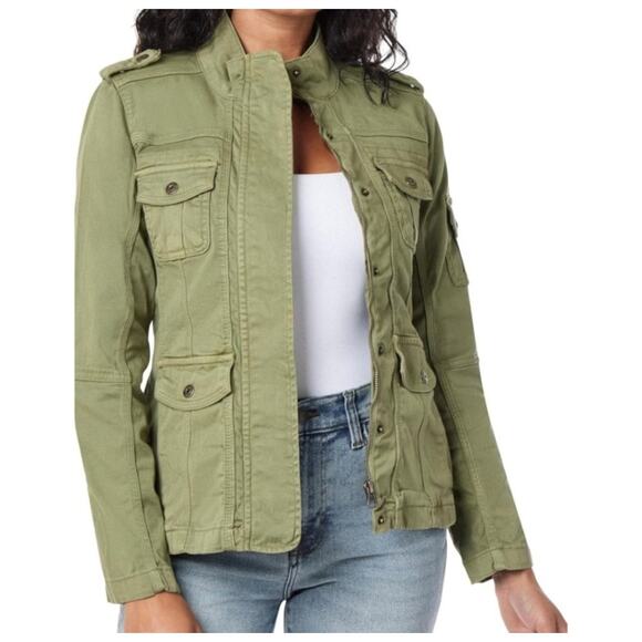 Kenzie Jeans S Military Lightweight Green Utility Cargo Jacket Snap & Zip Close - Picture 1 of 12